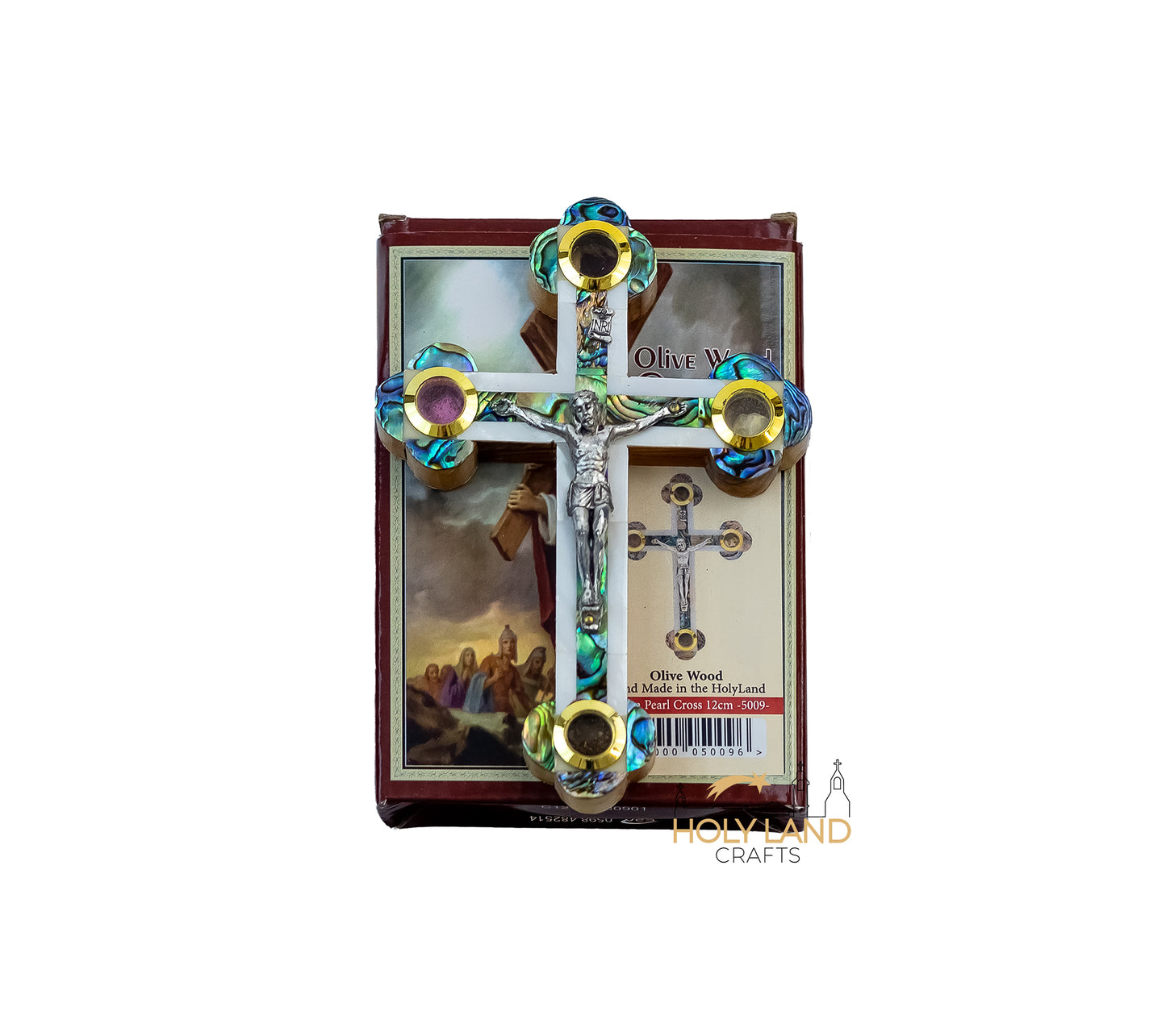 5″ Olive Wood Crucifix with Abolone and Mother of pearl