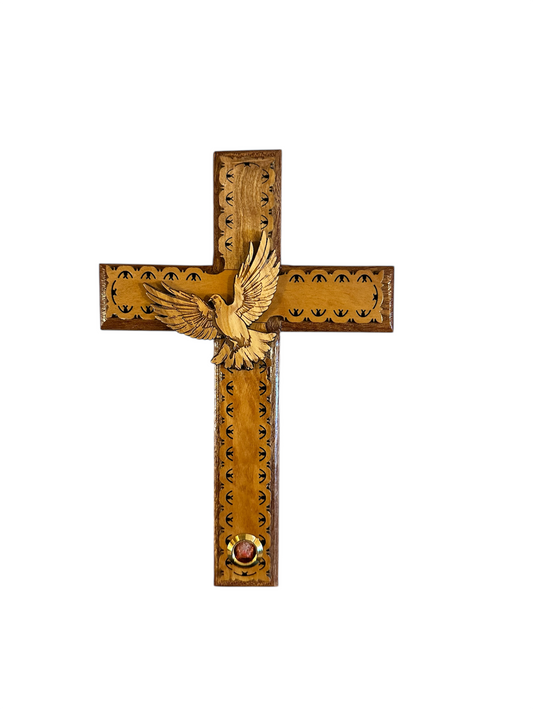 Olive Wood Cross w/ Holy Spirit