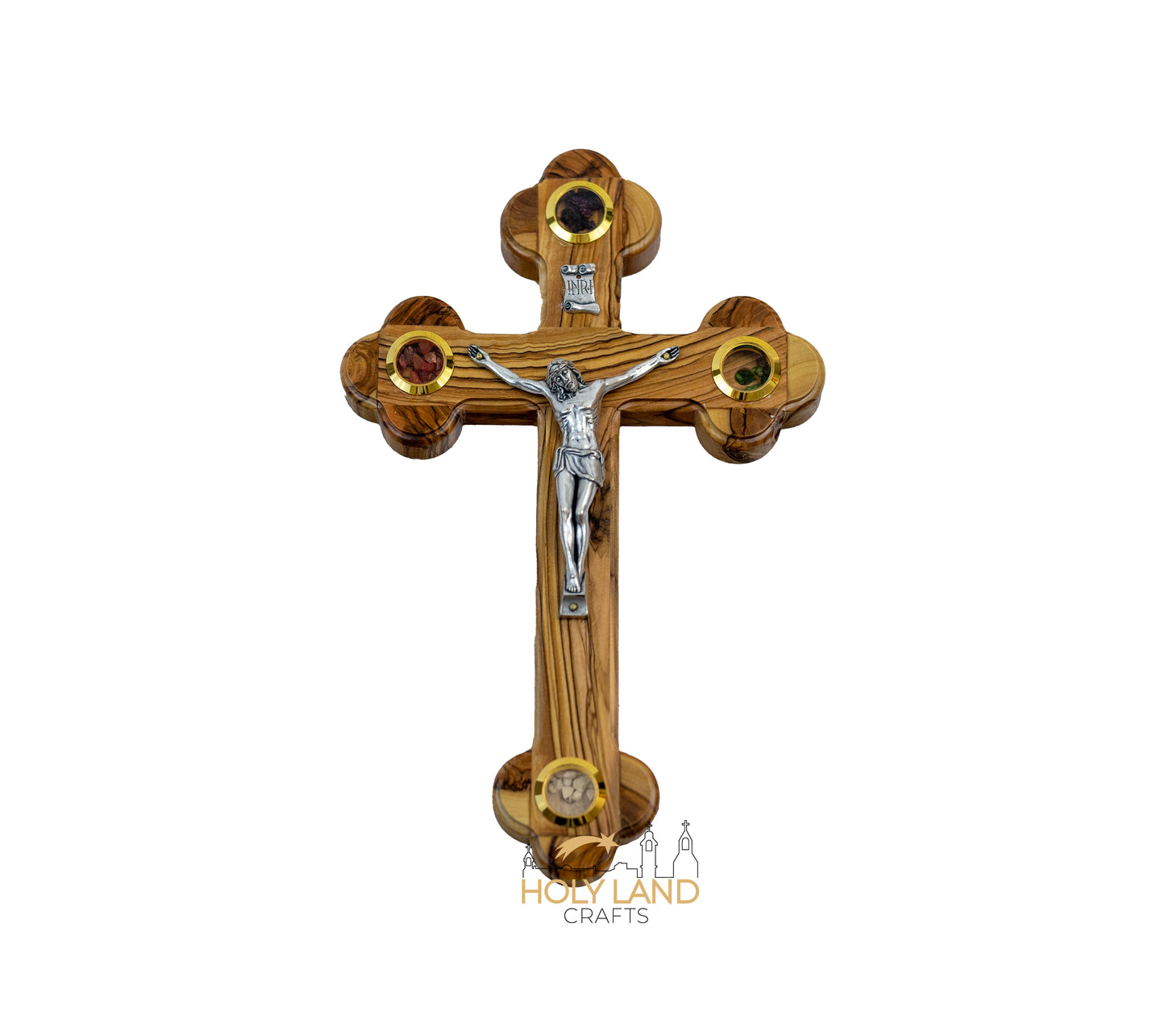 11″ Olive Wood Crucifix with Relics from the Holy Land