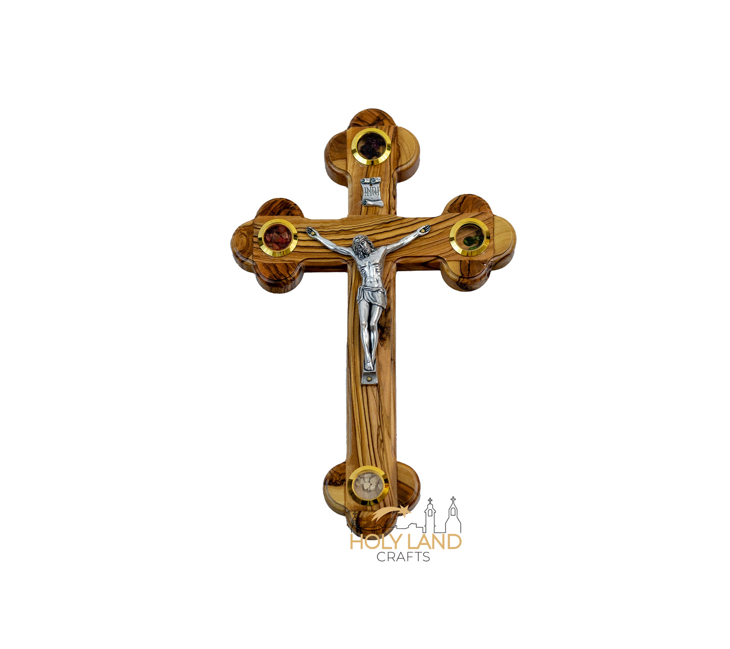 11″ Olive Wood Crucifix with Relics from the Holy Land