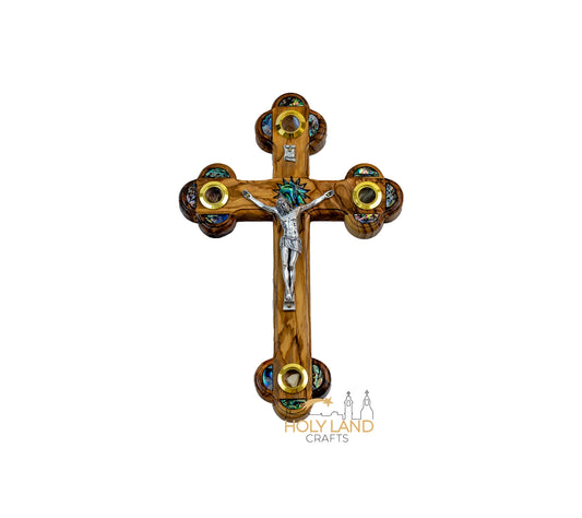 11″ Olive Wood Crucifix with Abalone