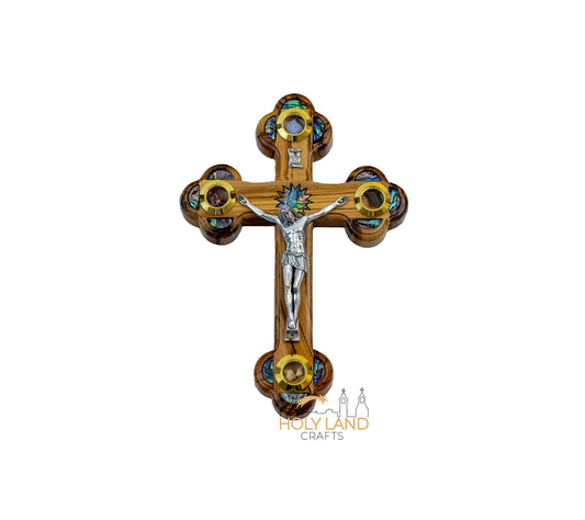 6″ Olive Wood Crucifix With Abalone